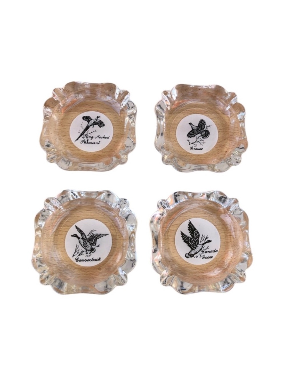 Sportsman's Federal Glass Co. 1950's Rare Glass Ash Trays Bird Hunting Set of 4‎